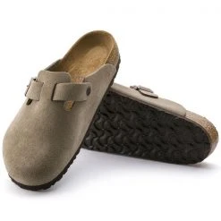 Birkenstock Taupe Boston Sandal Suede Soft Foot Bed